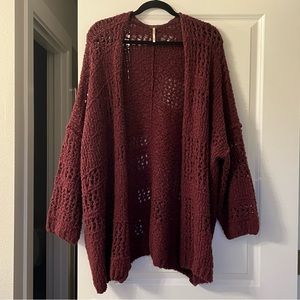 Free People Maroon Loose Knit Cardigan, XS/S